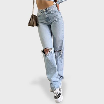 Losece | Women's High-Waisted Ripped Straight-Leg Jeans