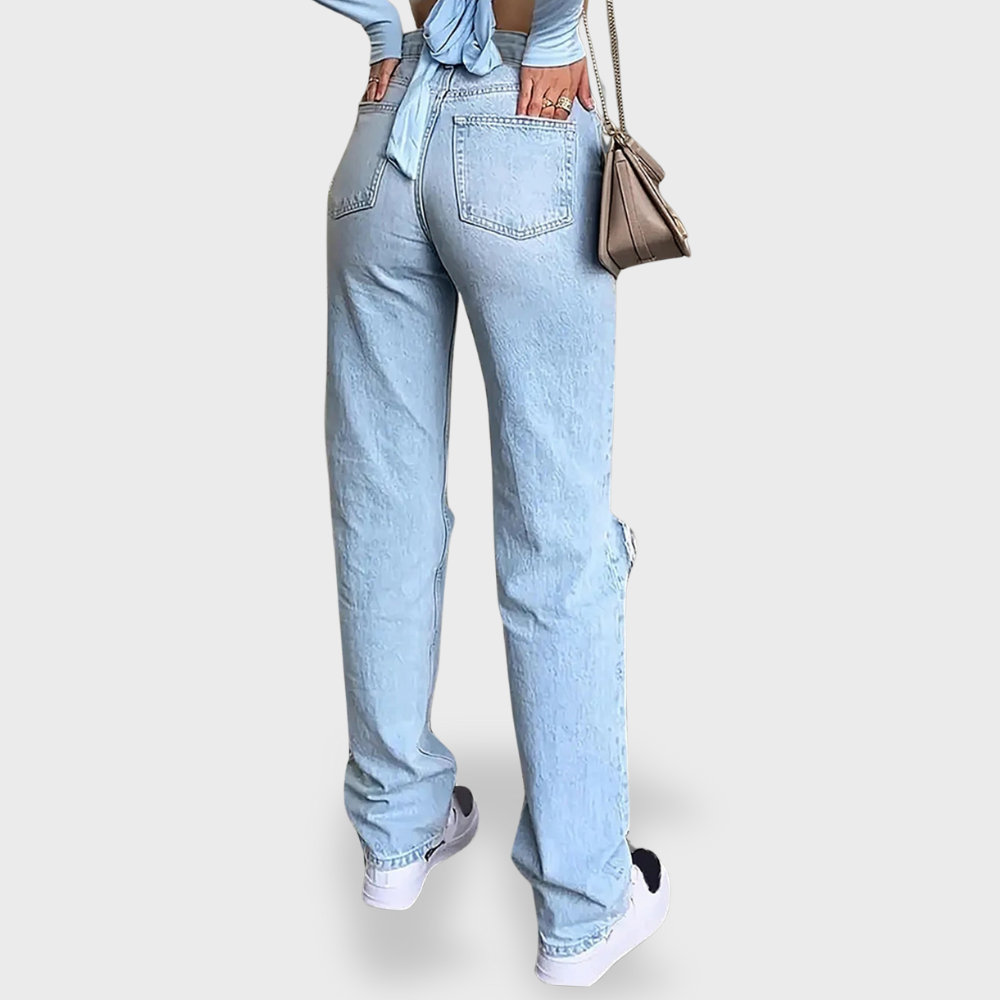 Losece | Women's High-Waisted Ripped Straight-Leg Jeans