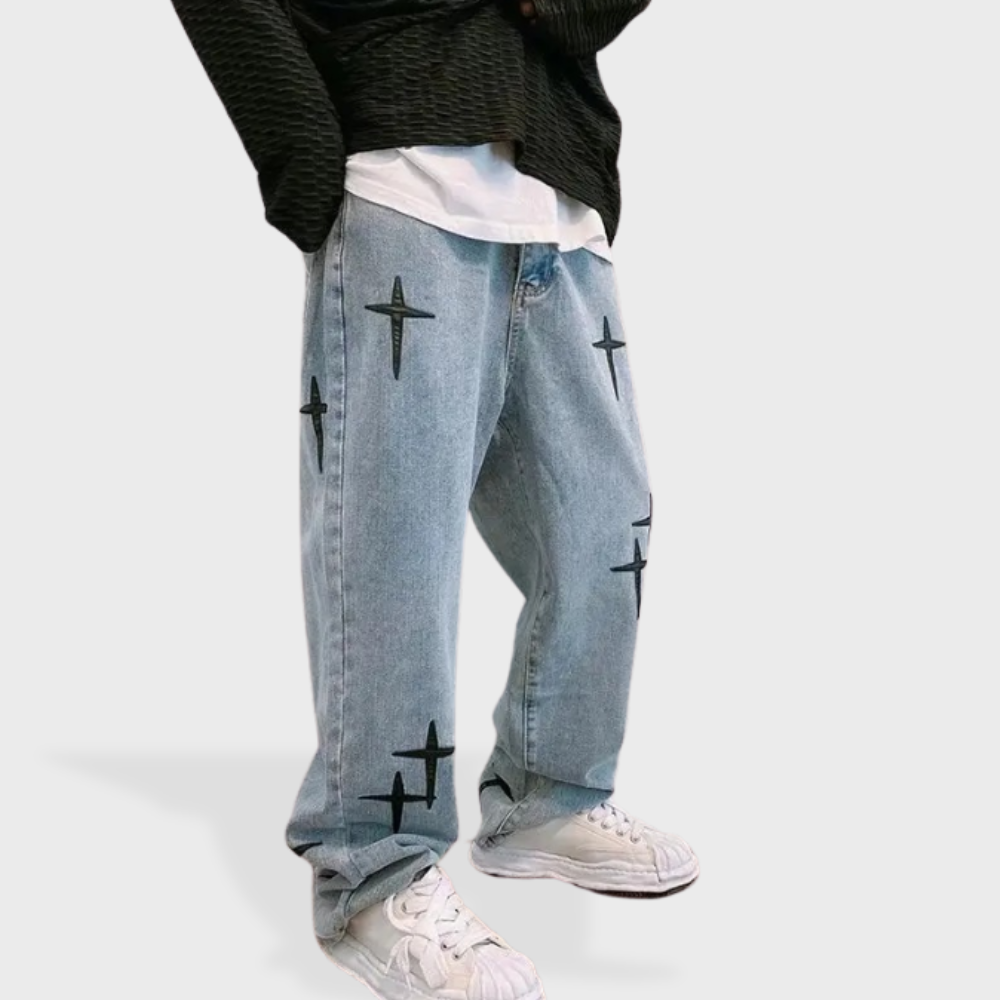 Losece | Men's Baggy Cross Patch Jeans