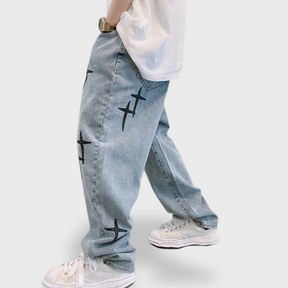 Losece | Men's Baggy Cross Patch Jeans